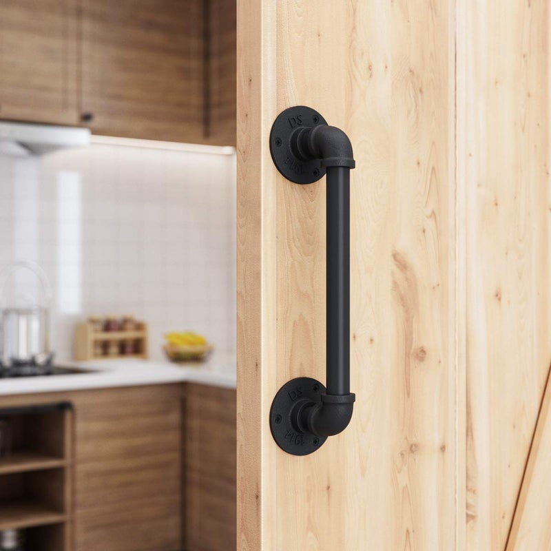SMARTSTANDARD 11â€ Pipe Barn Door Handle, Black Rustic Industrial Grab Bar, Towel Bar, Handrail and Pull for Stairs, Gate, Garage - Image 5